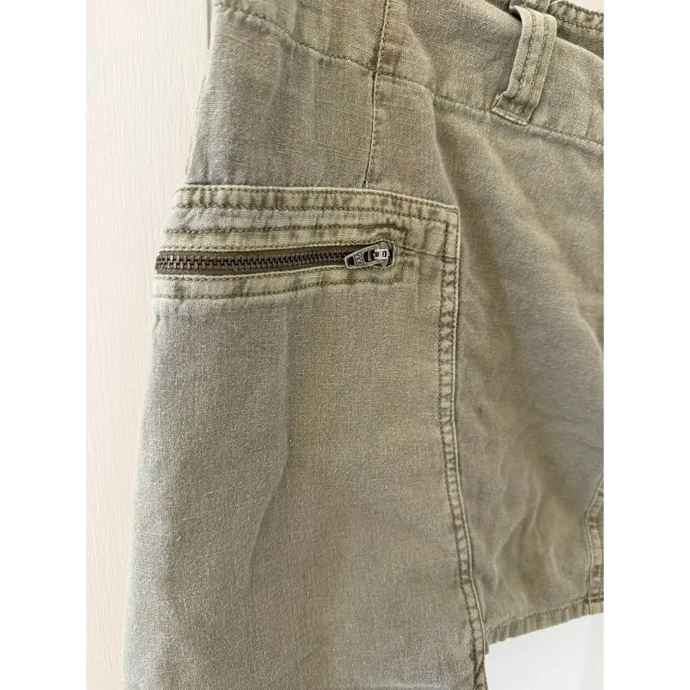 Free People Nevada Khaki Cargo Mini Skirt Size 4 Cotton Linen Blend Pockets - Picture 3 of 8